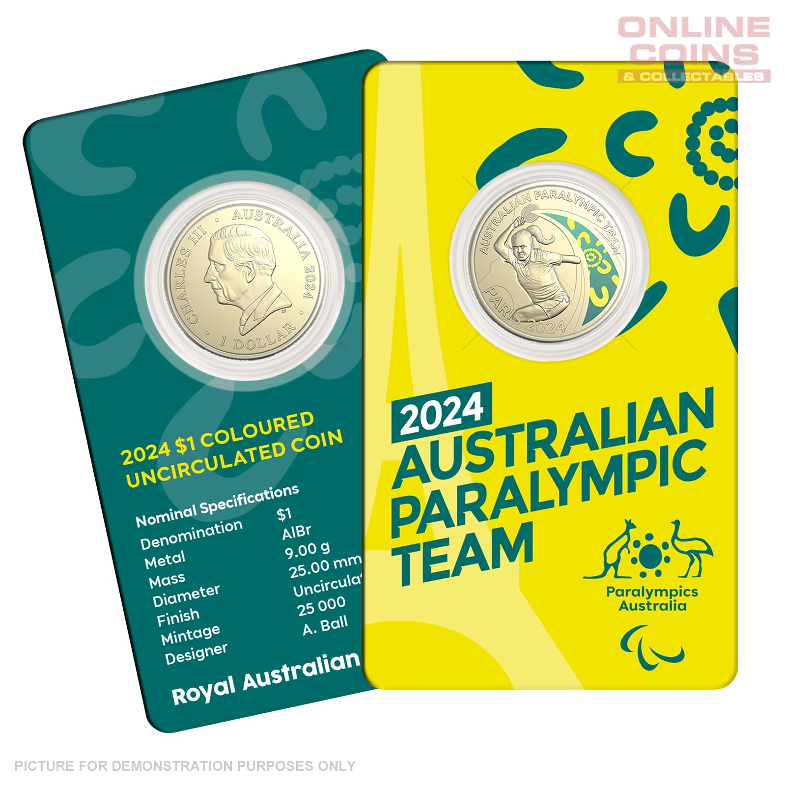 2024 $1 AlBr Coloured Uncirculated Carded Coin - Australian Paralympic Team